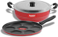 Sumeet 2.6mm Thick Non-Stick Rasberry Cookware set (Multi snack maker – 26.5cm Dia + Kadhai With Lid – 1.5Ltr capacity- 20cm Dia)