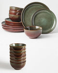 12 Piece Dinnerware Set Includes 6 Piece Cereal Bowl Set Combo Brown Green