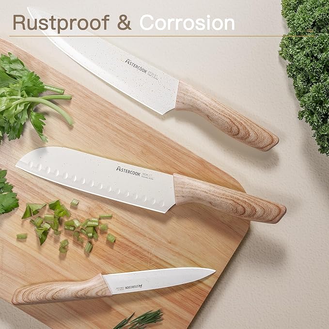Astercook 34 Pcs Pots and Pans Set Non StickCeramic Cookware Set Detachable Handle with Kitchen Knives Set
