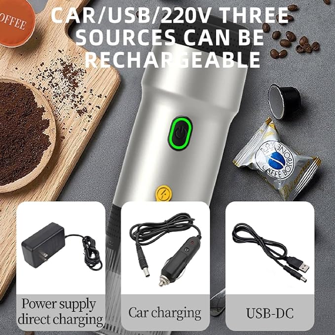 APLUSH Portable Coffee Maker60Ml Electric Wireless Espresso Coffee Machine for Coffee Capsule/PowderTravel Coffee Maker for Camping Travel Hiking OfficeGreen