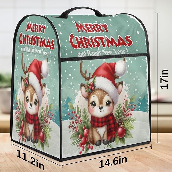 cfpolar Kitchen Aid Mixer Cover Compatible with 6-8 Quarts Holly Animal Elk Christmas Stand Mixer Cover Kitchen Aid Mixers Accessories Appliance Organizer Bag Dust Covers with Zipper Pocket