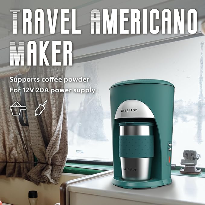 Portable Coffee Maker for Travel Camping Car Compact Drip Coffee Machine Single Serve with 10 oz Travel Mug for Traveling RV Office Home and Dorm 12V Green