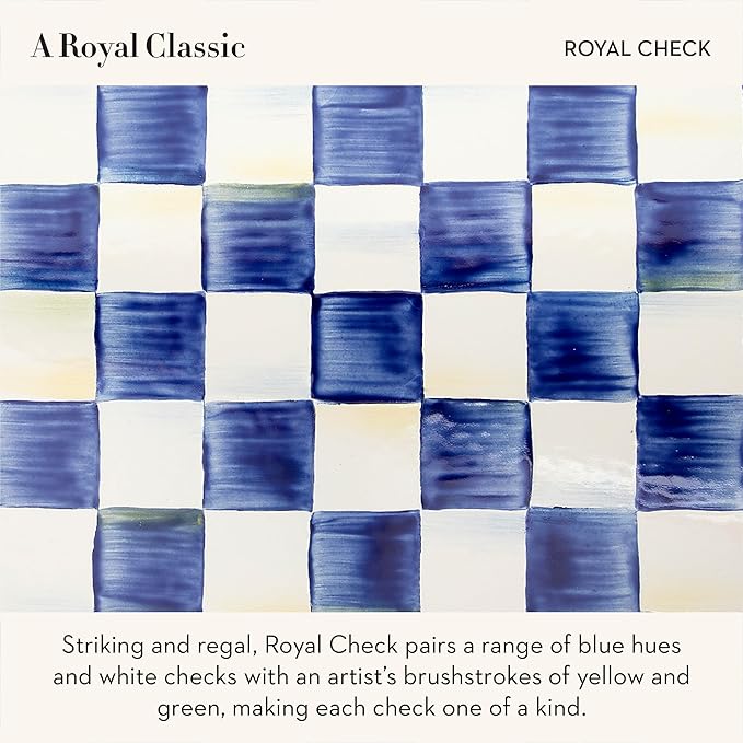 MACKENZIE-CHILDS Enamel Salad and Dessert Plate Small Plate for a Dessert or Appetizer Dish 8 Inches Blue-and-White Royal Check