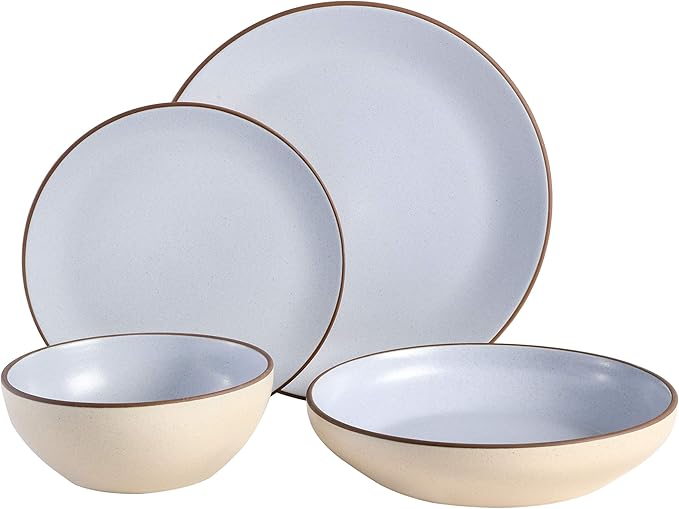 Gibson Elite Contempo Classic Double Bowl Dinnerware Set Service for 4 (16pcs) Light Blue