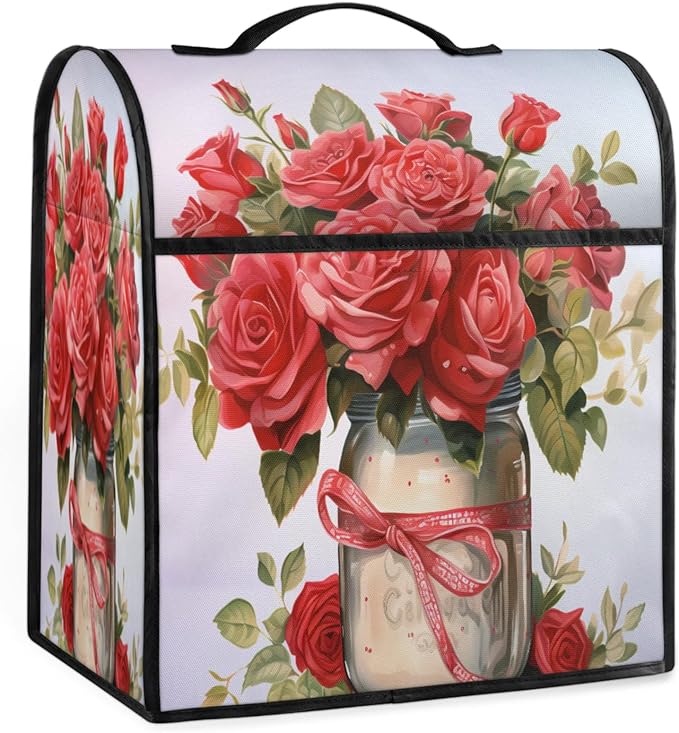 Kitchen Aid Mixer Cover Rose Flower Stand Mixer Cover Compatible with 6-8 Quarts Stand Mixers Dust Covers with Zipper Pocket Foldable Washable Kitchen Aid Organizer Bag