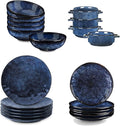 22-Piece Ceramic Dinnerware Set VICRAYS Ceramic Dinner Plates Salad Plates Bowls Set - Microwave Oven and Dishwasher Safe - Scratch Resistant - Suitable for Home Party Restaurant(Blue)