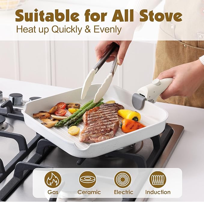 SENSARTE 17 Piece Pots and Pans Set Nonstick Detachable Handle Cookware Set Induction Kitchen Cookware Set with Removable Handle Healthy Non Stick for RV Dishwasher ＆ Oven Safe PFOA Free (White)