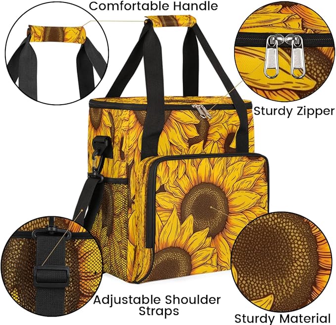 Floral Sunflowers Coffee Maker Carrying Bag Compatible with K-Mini or K-Mini Plus Portable Single Cup Coffee Maker Case with Pockets for K Cup Pods