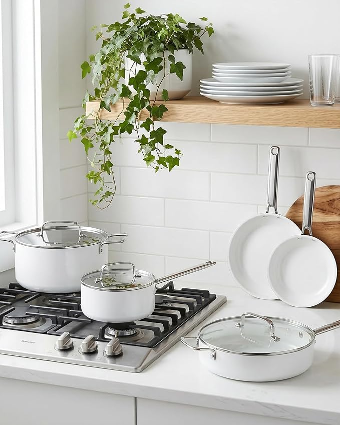 Ceramic Cookware Set - Nonstick Kitchen Pots and Pans Set Induction Cookware Sets with Cooking Utensils Set Non Toxic Cookware Set Non Stick Pan Set for Cooking Pot Oven &amp Dishwasher Safe Gif