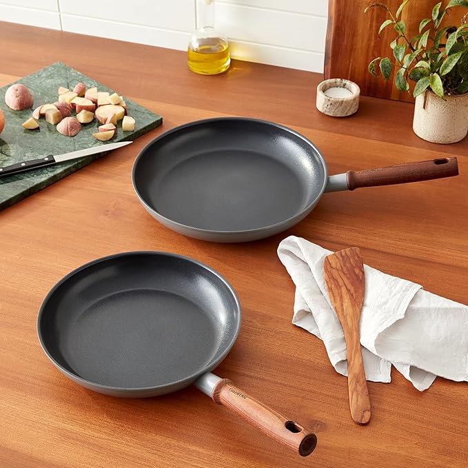 GreenPan Mayflower Pro Hard Anodized Healthy Ceramic Nonstick 10 and 12 Frying Pan Skillet Set Vintage Wood Handle PFAS-Free Induction Charcoal Gray