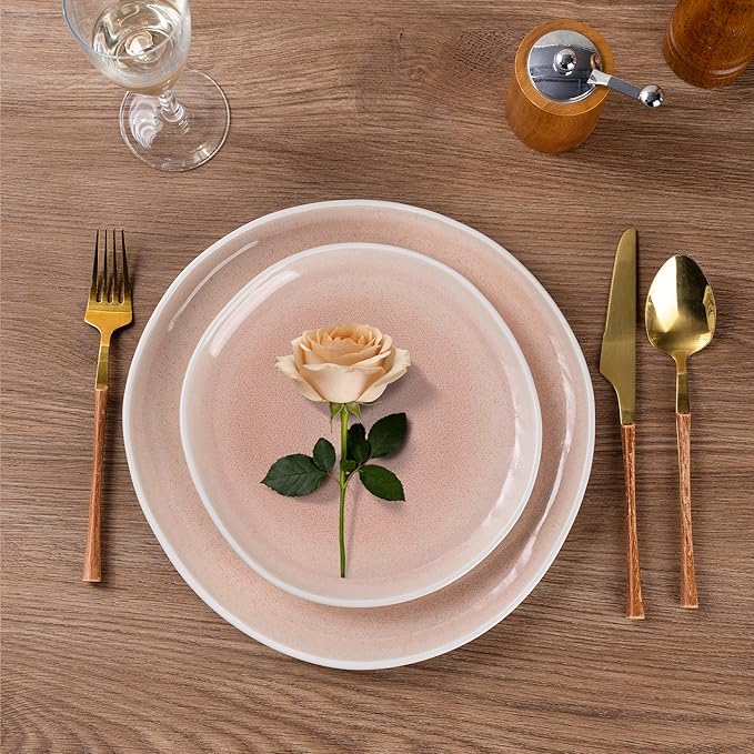 AmorArc Ceramic Dinnerware SetsHandmade Reactive Glaze Stoneware Plates and Bowls SetsHighly Scratch Resistant | Dishwasher &amp Microwave Safe Dishes SetService for 4 (12pc)
