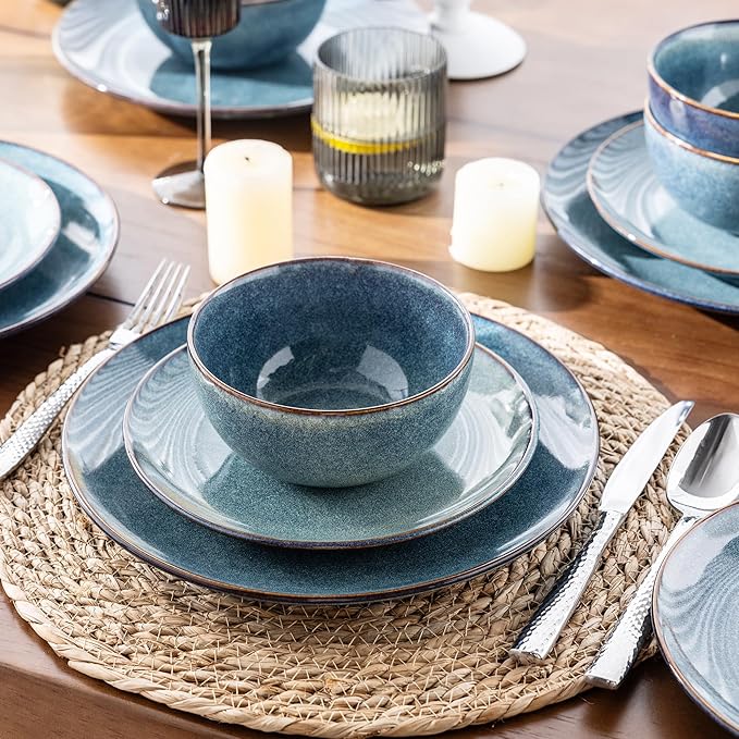 AmorArc Ceramic Dinnerware Sets for 4 12 Pieces Handpainted Plates and Bowls Set with Reactive Glaze Scratch Resistant Stoneware Dishes Set Dishwasher &amp Microwave Safe (16pc)