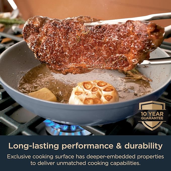 Ninja Ceramic Pro 11-Piece Cookware Set Non-Stick Pots &amp Pans Set with Glass Lids Nontoxic PTFE Free Ceramic Coated Oven Safe All Stovetops &amp Induction Compatible Midnight Blue CW39011