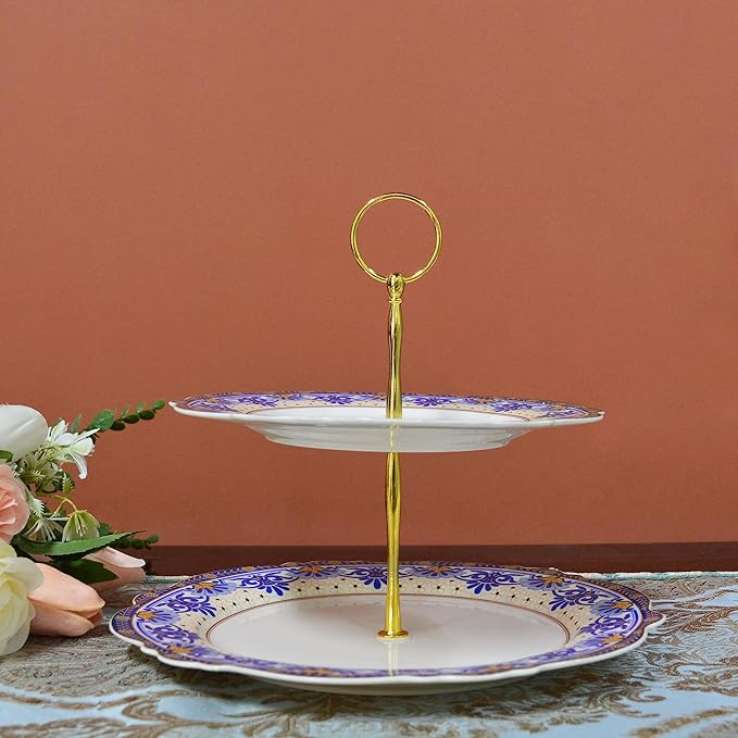 ACMLIFE Bone China Dinnerware Set for 4 2 Tier Cupcake Stand for Dessert Table