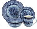 Blue Rose Polish Pottery - Blue Joanna 4 PC Place Setting - Service for 1-1 Place Setting - Great for Everyday Dining Casual Dining or as Formal Dinnerware