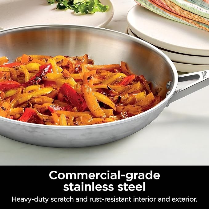 Ninja EverClad Stainless Steel Cookware 7 Piece Pots &amp Pans Set Cookware Set All Stovetops &amp Induction Oven Safe to 600°F Tri-Ply Commercial-Grade C99007