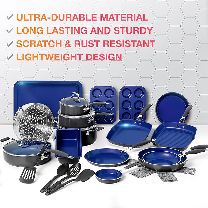 Mueller Sapphire UltraClad Kitchen Induction Pots and Pans Set Nonstick Induction Cookware Sets -24pc for Cooking Kitchen Cookware Sets Frying Pans