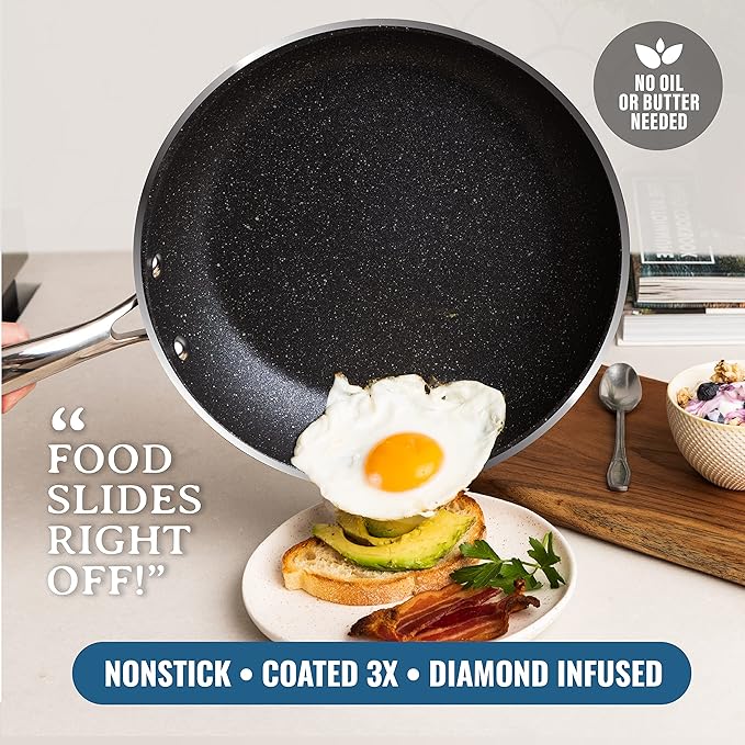 Granitestone 20-Piece Nonstick Pots and Pans Set with Bakeware &amp Steamer Diamond-Reinforced Cookware Set Deep Frying Pan Non-Toxic PFOA PFOS Free Metal Utensil Safe Dishwasher &amp Oven Safe