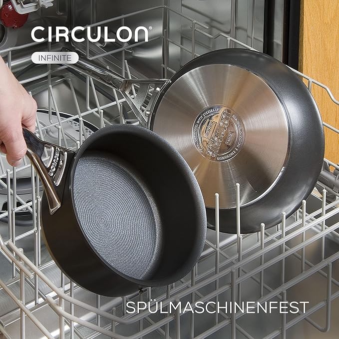 Circulon Infinite Induction Hob Pan Set of 4 - Non Stick Pots and Pans Sets with Stainless Steel Lids &amp Handles Premium Dishwasher Safe Cookware Black