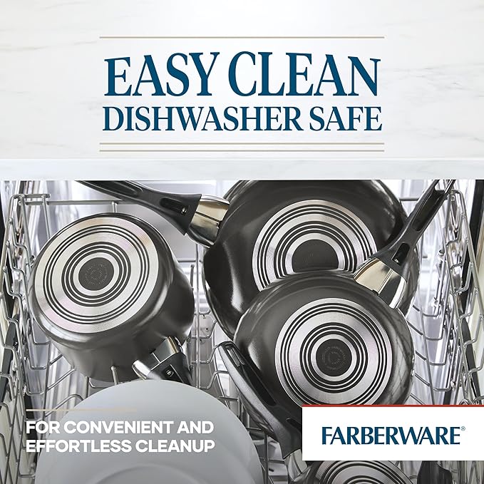 Farberware Dishwasher Safe Nonstick Cookware Pots and Pans Set 15 Piece Pewter