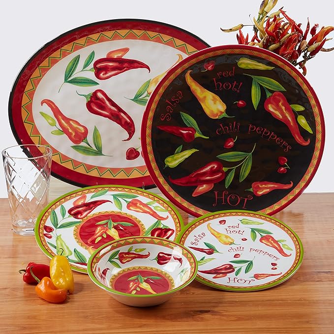 Certified International Red Hot 12 pc Melamine Dinnerware Set Service for 4