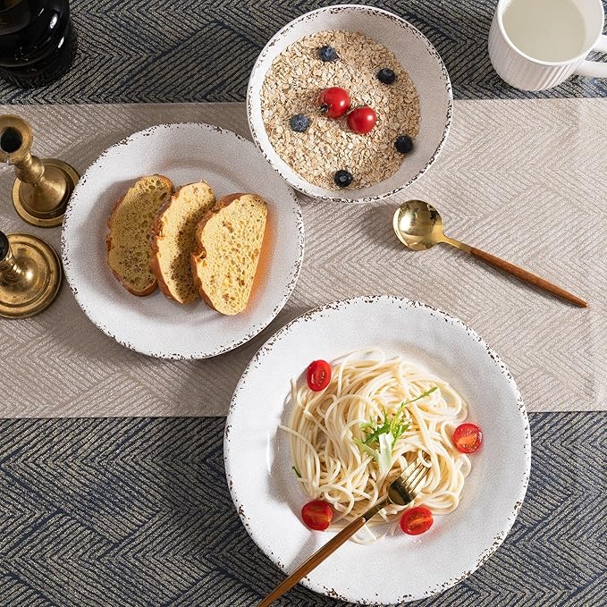 Farmhouse Melamine Dinnerware Sets12 Pieces Dishes Dinnerware SetService for 4 Lightweight Kitchen Plates and Bowls Sets Great for Casual dining and Outdoor Parties Camping or RVs White