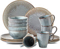 HVH Stoneware Dinnerware Sets 16 Pieces Plates and Bowls Sets Kitchen Dishes Set for 4 Dinner Dessert Plates Cereal Bowls and mugs for Party and Dinner Farmhouse Style (Wabi sabi)