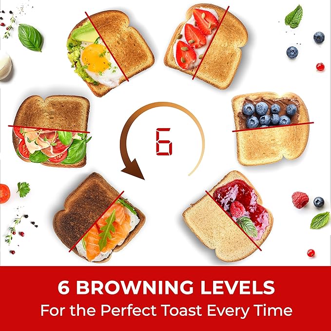 Mueller UltraToast Full Stainless Steel Toaster 2 Slice Long Extra-Wide Slots with Removable Tray Cancel/Defrost/Reheat Functions 6 Browning Levels with LED Display Housewarming Gifts New Home