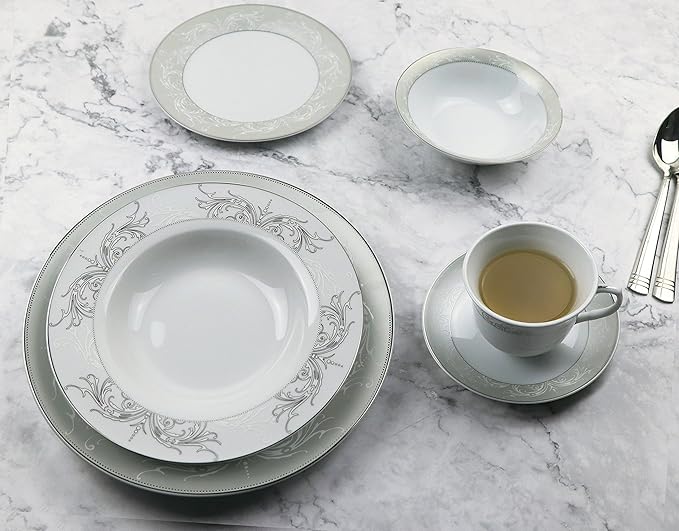 57Piece Silver Border Porcelain Dinnerware Set-Service For 8-Olympia-Mix &amp Match