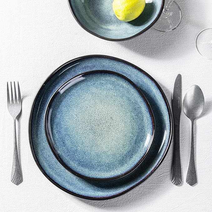AmorArc Ceramic Dinnerware SetsHandmade Reactive Glaze Stoneware Plates and Bowls SetsHighly Scratch Resistant | Dishwasher &amp Microwave Safe Dishes SetService for 6 (18pc)