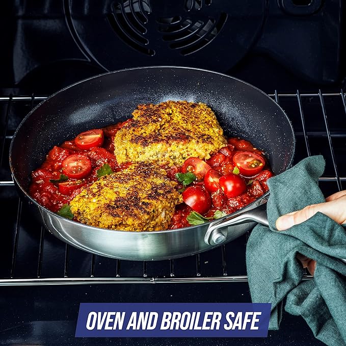 Blue Diamond Cookware Tri-Ply Stainless Steel Ceramic Nonstick 6 Piece Cookware Pots and Pans Set PFAS-Free Multi Clad Induction Dishwasher Safe Oven Safe Silver