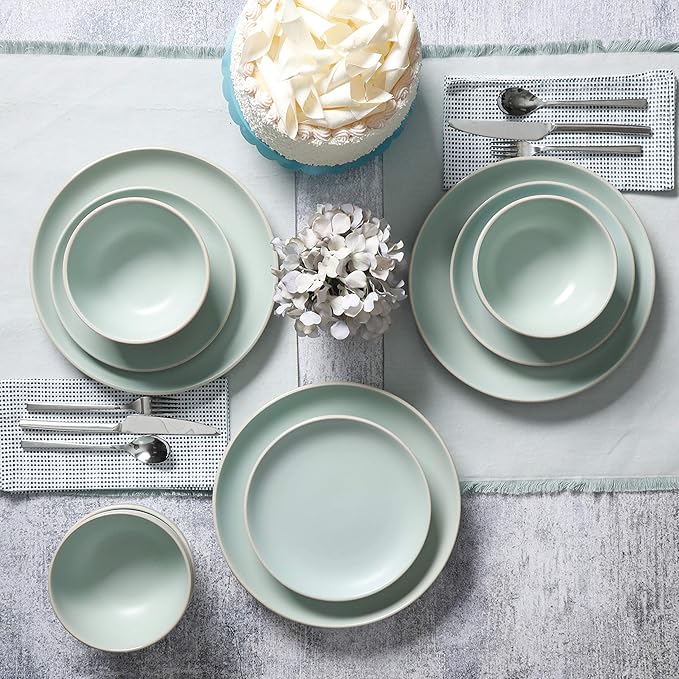 Gibson Home Rockaway Dinnerware Teal Matte Service for 4 (12pcs)