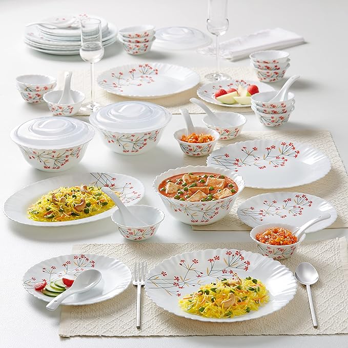 Borosil Gourmet Dinnerware Set For 6 19 Pieces White Dinner Plates and Bowls Sets Chip Resistant Tempered Opal Glass Stain Resistant Dishwasher &amp Microwave Safe Dinner Set For Gifting Serves
