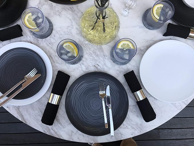 BZYOO 12 Piece Ceramic Dinnerware Set Serive for 4 Porcelain Plates and Bowls for Dining Pearl White Dishes Set + 12 Piece Melamine Dinnerware Set