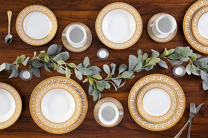 Dinnerware Sets for 4 - White with Gold Trim Fine Porcelain for Every Day or Formal Occasions Tableware Setting 20 Pieces with cups and saucers