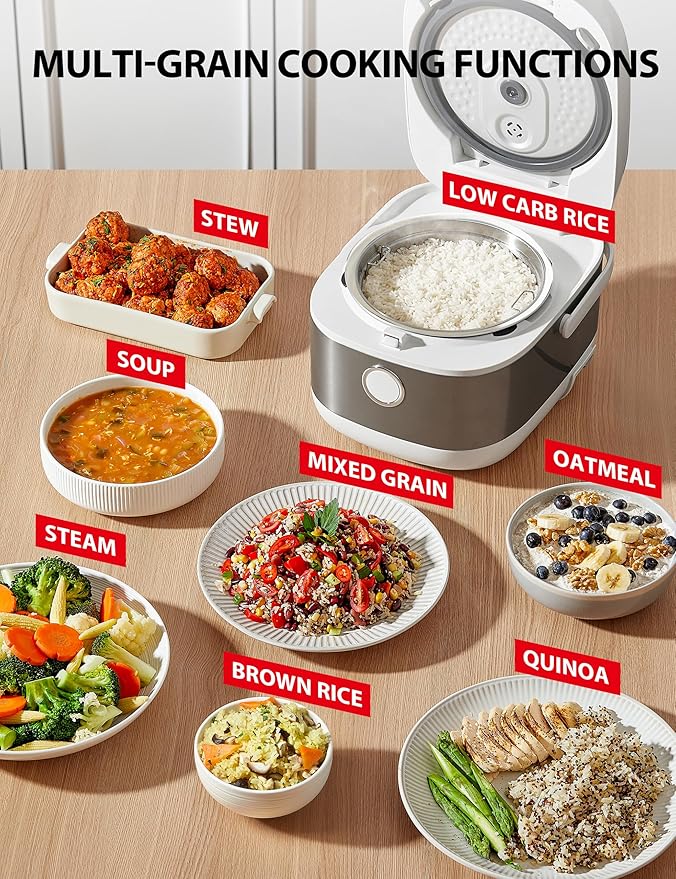 TOSHIBA Induction Heating Rice Cooker - Low Carb Low Sugar Digital Steamer 5.5 Cups (Uncooked) 8 Cooking Functions 24H Timer &amp Auto Keep Warm Silvery white