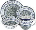 Blue Rose Polish Pottery - Green Maia 4 PC Place Setting - Service for 1-1 Place Setting - Great for Everyday Dining Casual Dining or as Formal Dinnerware