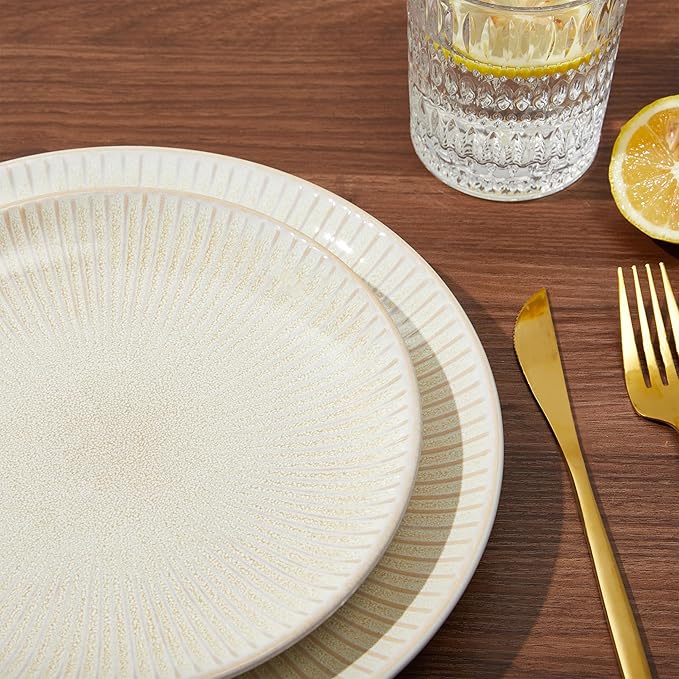Ceramic Dinnerware Sets for 4 12 Pieces Embossed Stoneware Plates and Bowls Sets Scratch Resistant Dish Sets Distinctive Granulated Surface Housewarming Wedding Gift Brown