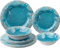 12 PCS Melamine Dinnerware set Unbreakable Coastal Plates and Bowls Set Lightweight Chip Resistant Oceanic Dishes Set Service for 4 Great for Camper RV Indoors Outdoors Use
