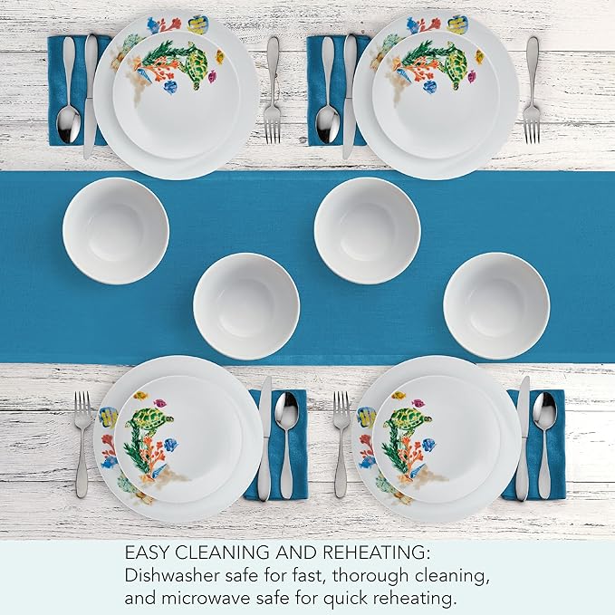 Studio Nova Coastal Ocean Underwater Life 12 Piece Dinnerware Plate Bowl Set Service for 4