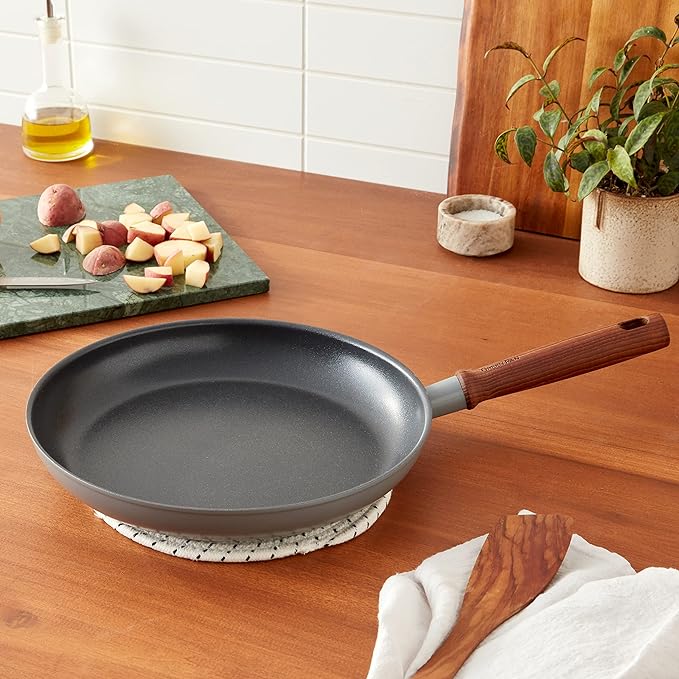 GreenPan Mayflower Pro Hard Anodized Healthy Ceramic Nonstick 12 Frying Pan Skillet Vintage Wood Handle PFAS-Free Induction Charcoal Gray