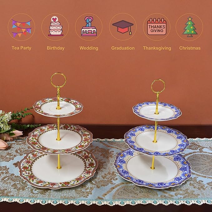 ACMLIFE Fine China Dinnerware Sets for 4 3 Tier Cupcake Stands for Dessert Table