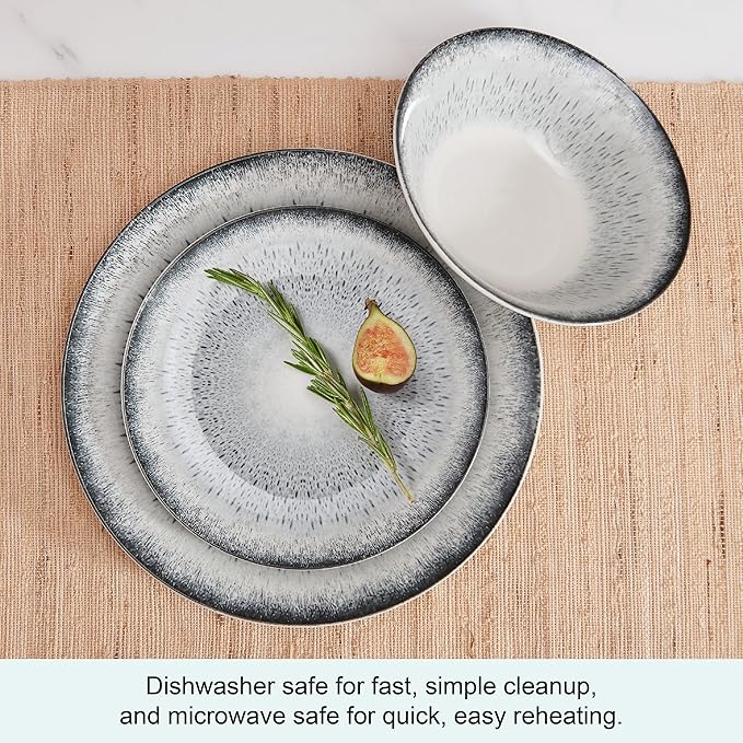 Mikasa Matteo 12 Piece Dinnerware Plate Bowl Set Servie for 4 Gray