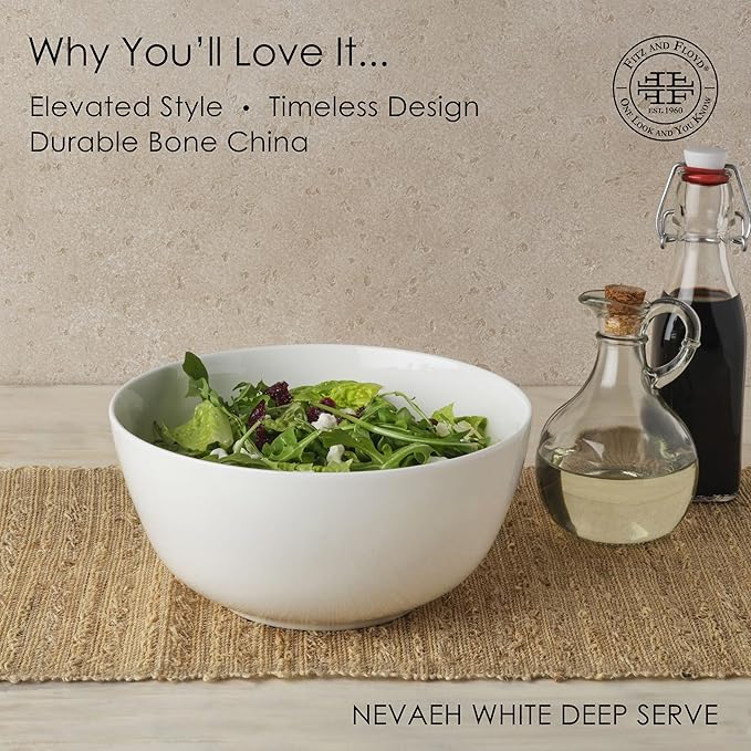 Everyday White by Fitz and Floyd Nevaeh Deep Serve Bowl 8.5 Inch