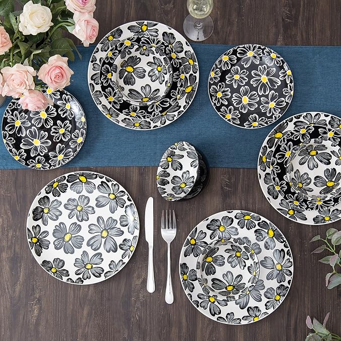 12-pieces Dinnerware Set Ceramic Dish Set Plates Sets Service for 4 Bowl Sets Stoneware Dinnerware Sets 12pcs Plate and Bowl Set for kitchen
