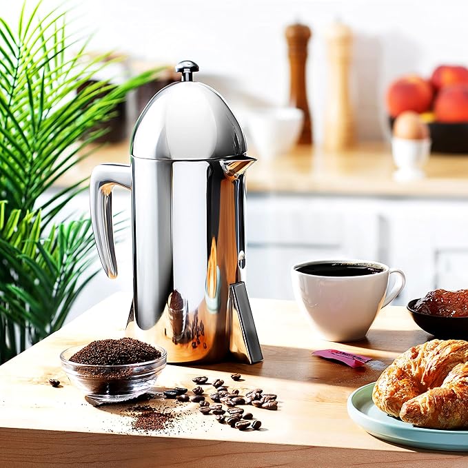 Francois et Mimi Custom-Style Double Wall French Coffee Press 34-Ounce Stainless Steel (Retro)