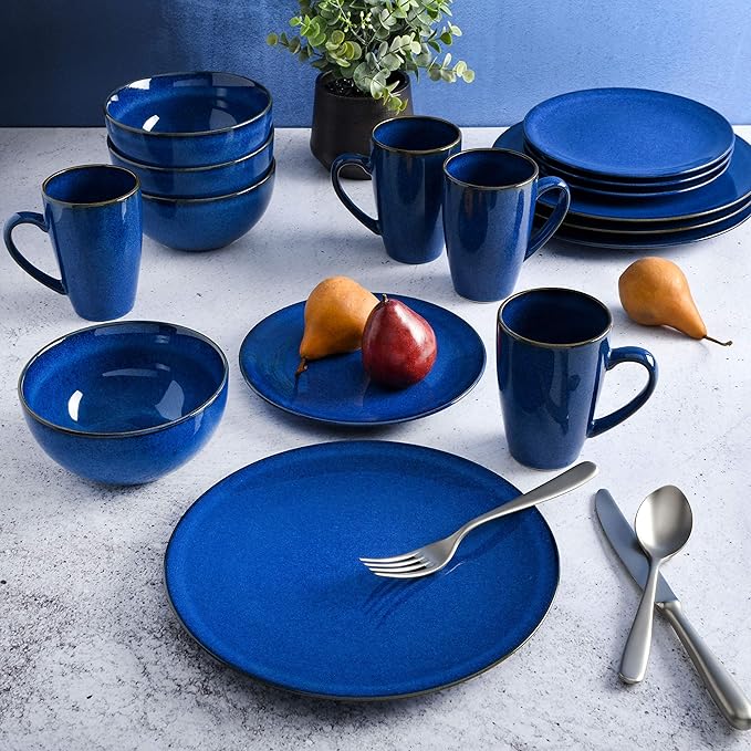 Gibson Elite Lisbon Reactive Dinnerware Set Cobalt Blue Service for 4 (16pcs)