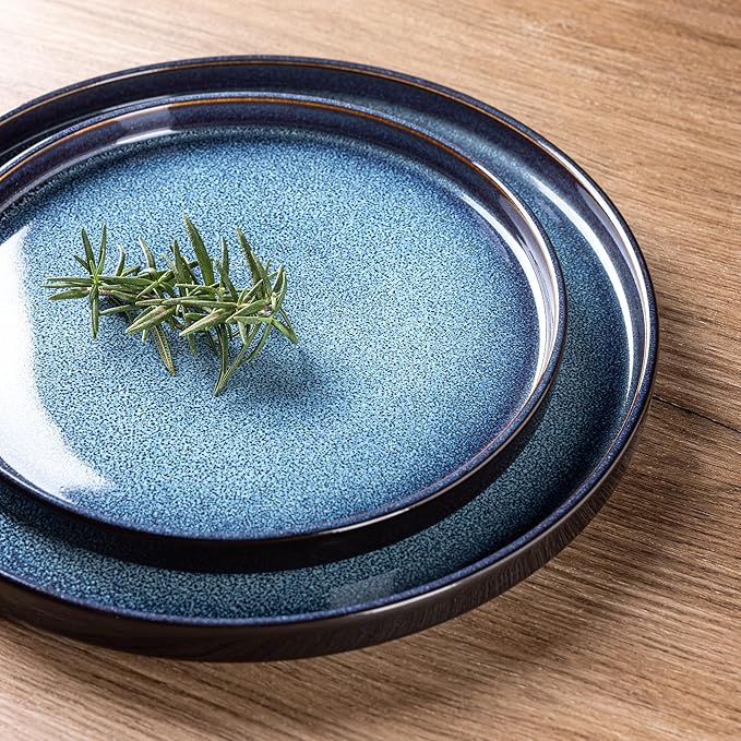 LERATIO Ceramic Dinnerware Sets for 4Round Reactive Glaze Ceramic Plates and Bowls SetHighly Chip and Crack Resistant | Dishwasher &amp Microwave Safe Dishes SetService for 4 (12pc)-Blue