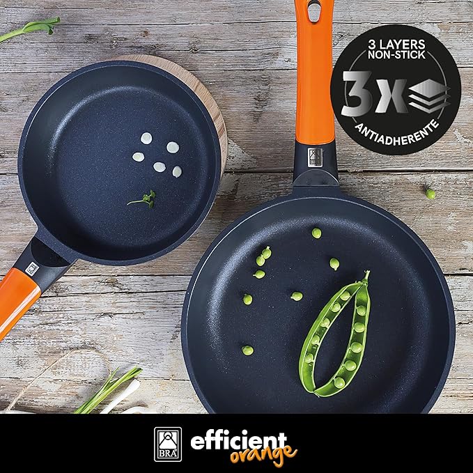 Braisogona Efficient Aluminium 3 Frying Pans Set Orange