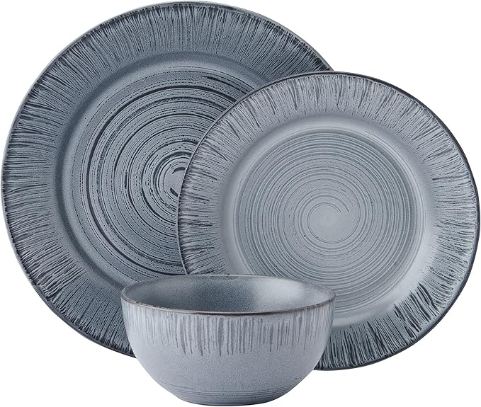 Pfaltzgraff Mystic 12 Piece Plates Bowls Dinnerware Set Service for 4 Blue
